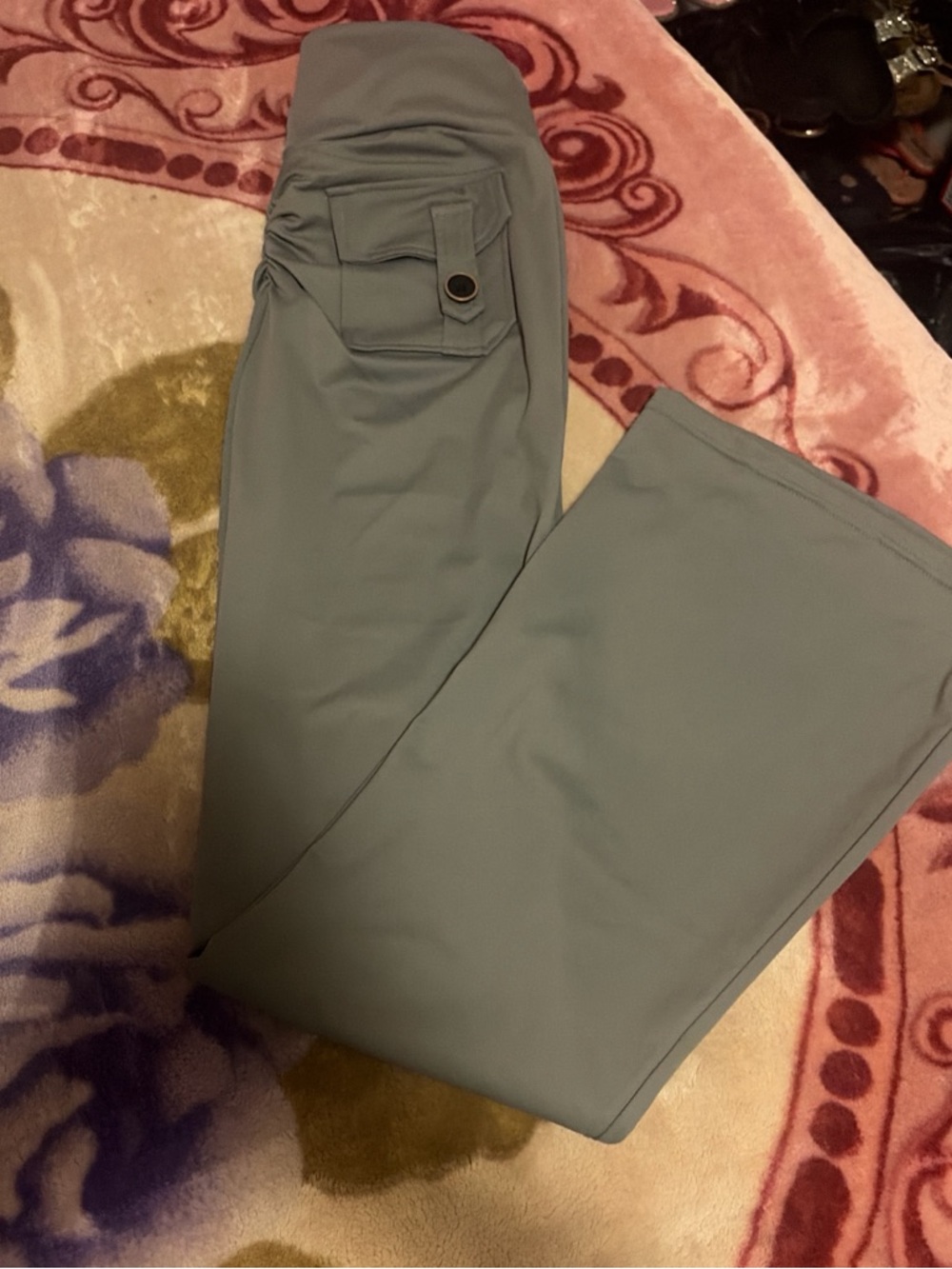 Women's Cargo Flare Pants in Dusty Blue